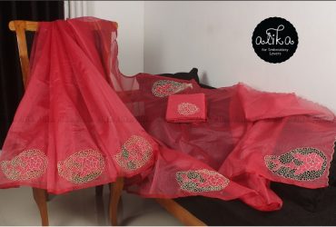 Red Kota Cutwork Saree for Baptism