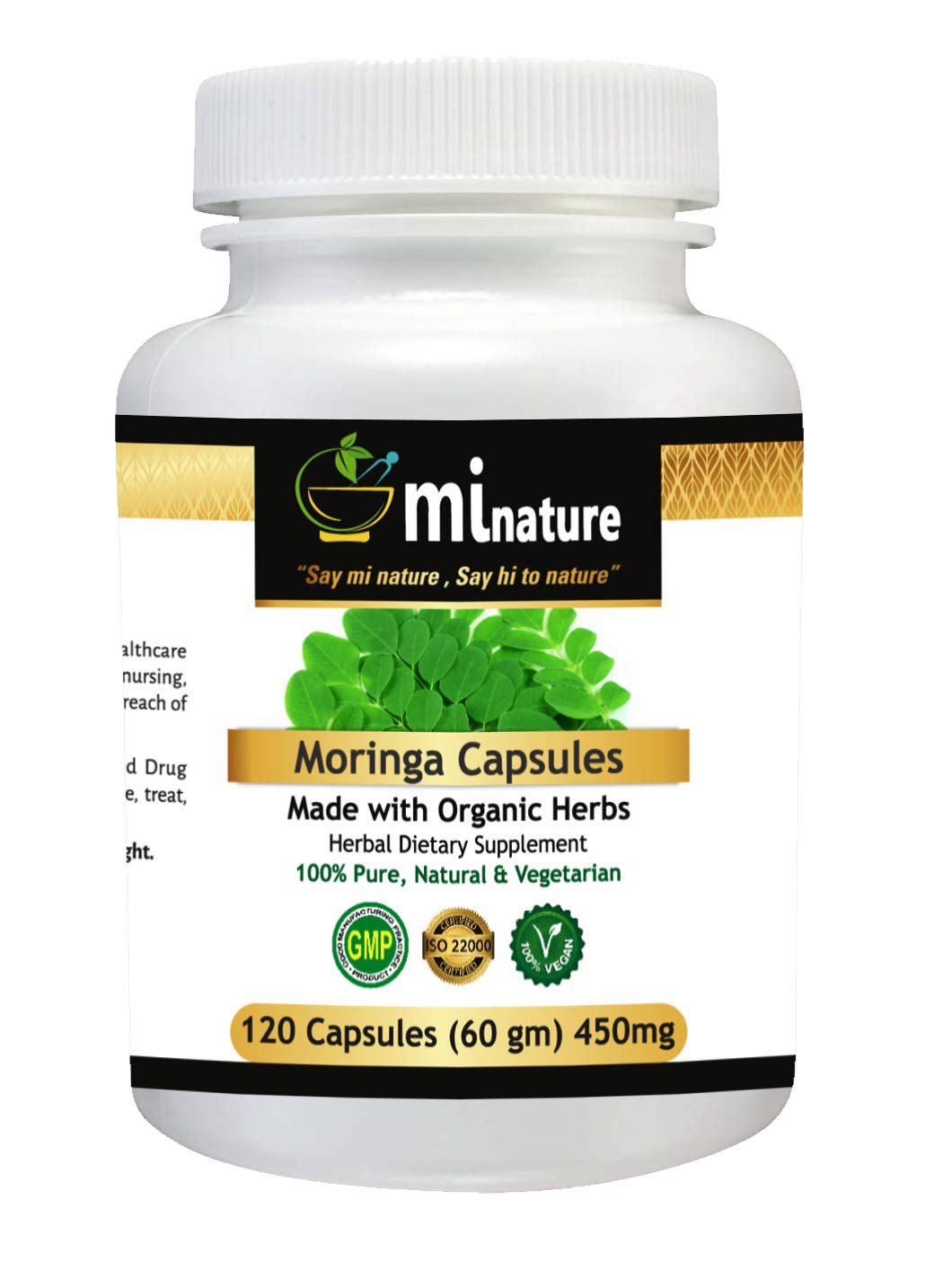 mi nature Organic Moringa Powder Capsules (120 Capsules) of 450 mg