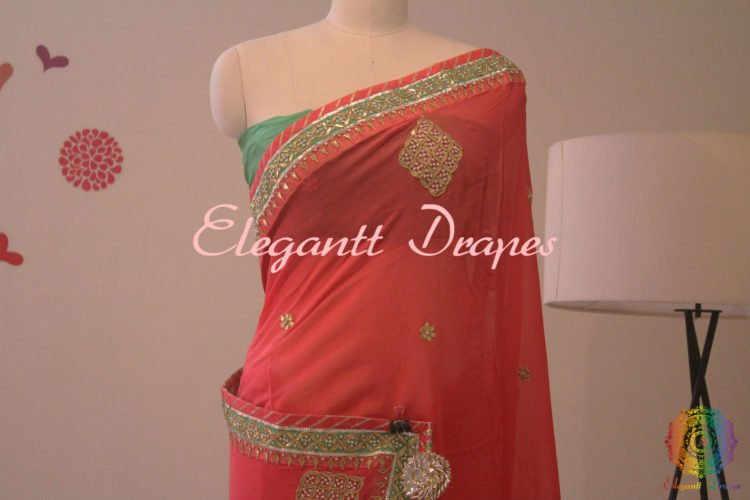Navy Blue Pure Chinon Crepe Gota Patti Resham Work Saree