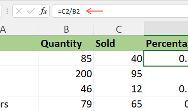 Percentage Calculation Formula in Excel