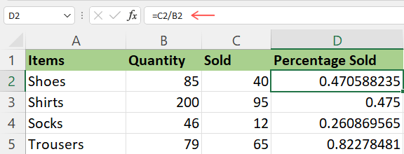 Percentage Calculation Formula in Excel