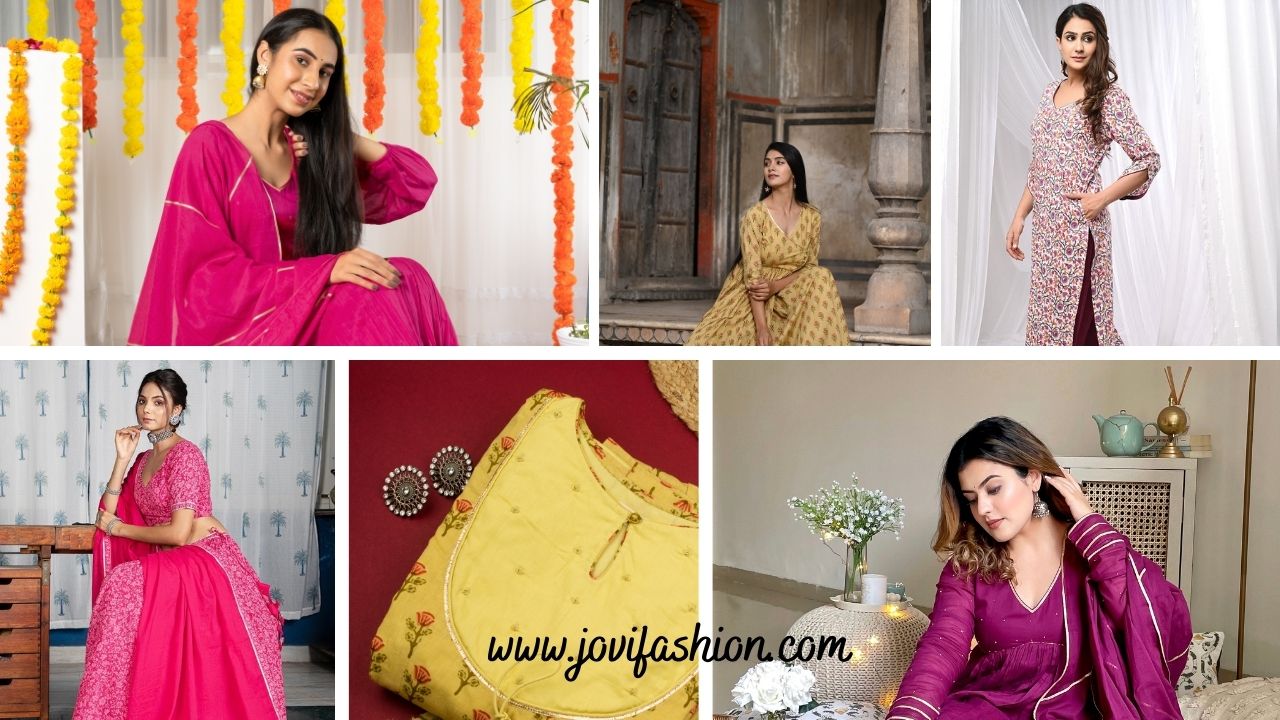 JOVI Fashion offers India designer mulmul cotton Anarkali salwar suits and dupattas.