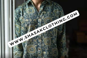 Green Kantha Work Shirt for Men With Tribal Print