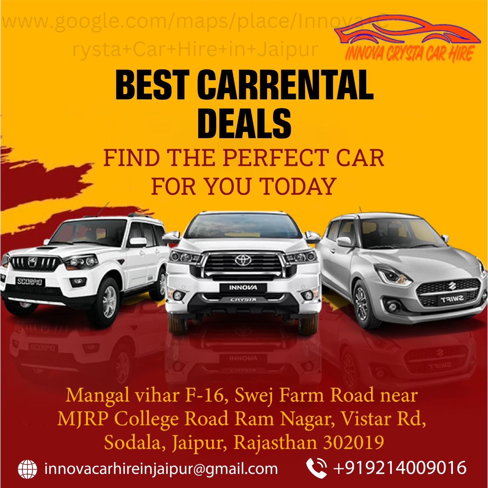 Innova Crysta car rental in Jaipur. Best service, anytime booking for your convenience.