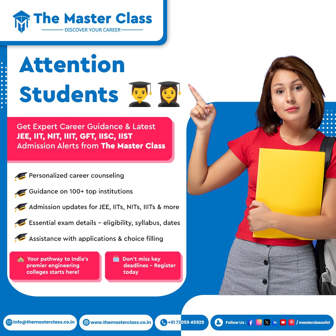 Best Admission Alerts For JEE, IIT, NIT, IIIT, GFT, IISC & IIST 2024 – The Master Class