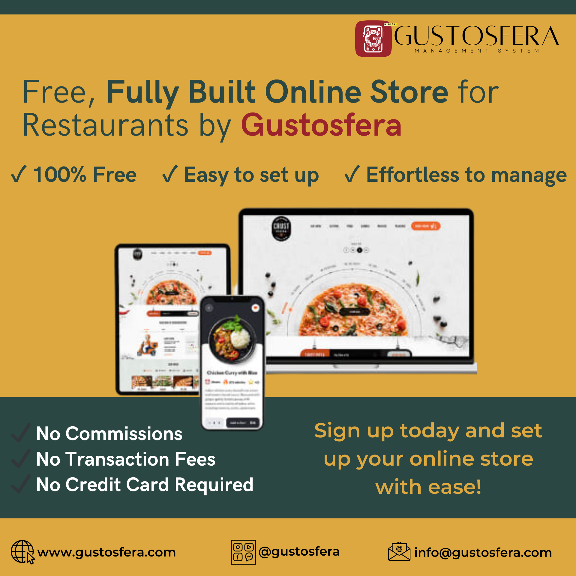 Launch Your Free, Fully Built Online Store for Restaurants with Gustosfera!
